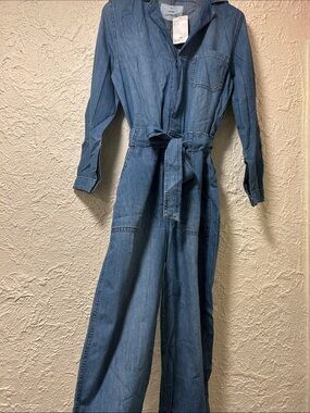 H&M Women’s Blue Denim Jumpsuit with Self-Tie Waist Size 6 BRAND NEW W/ TAG $50